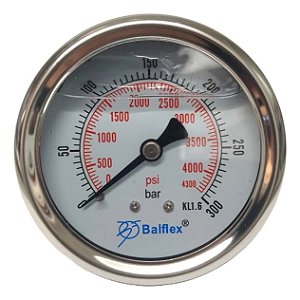 Manômetro Horizontal Pressão 300 Bar Com Glicerina 1/4 Npt