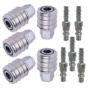 Kit Com 10 Peças Engate Rápido De Ar 1/4 Fêmea E Pino Macho