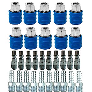 Kit 10 Engate Rápido 1/4 Rosca Fêmea 1/4" + Pino Engate + Espigão