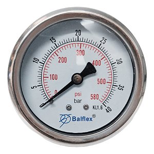 Manômetro Horizontal Glicerina Aço Inox 63mm 580 Psi 40 Bar