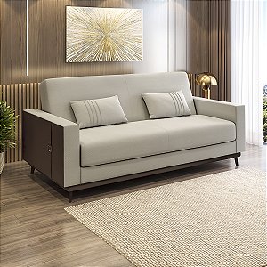 Sofá-cama Strauss Conforto Premium Com 3 Lugares Em Linho Cor Marrom/Areia