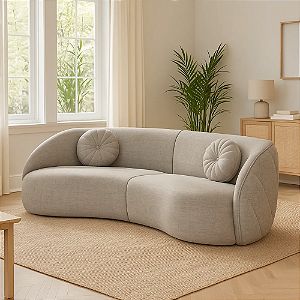 Sofá Ravel Decorativo Descanso Aconchego Em Tecido Linho Bege Perolizado
