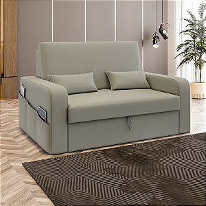 Sofá-cama Bethoven Reclinável Com Baú 2 Lugares Em Veludo Bege