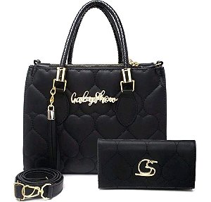 Kit Bolsa Feminina Coração Moderna Bordada + Carteira