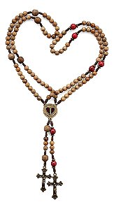 Terço do Casal Madeira 43cm Duplo Coração