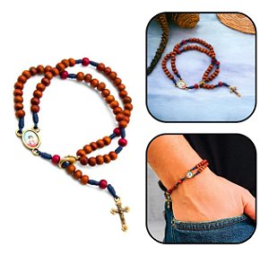 Pulseira Terço De Pulso Carlo Acutis Madeira 4mm Marrom 7x20