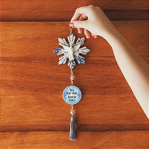 Adorno De Porta E Parede Divino Espirito Santo Florido Mdf Azul