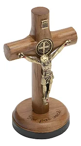 Crucifixo Mad Cilíndrica 07cm C/ Med São Bento Foi Por Você