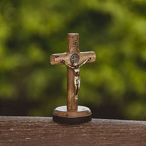 Crucifixo Mad Cilíndrica 07cm C/ Med São Bento Foi Por Você