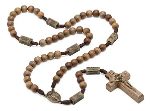 Terço Dos Mistérios Do Rosário Madeira Imbuia 10mm Cordão