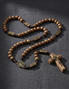 Terço Dos Mistérios Do Rosário Madeira Imbuia 10mm Cordão