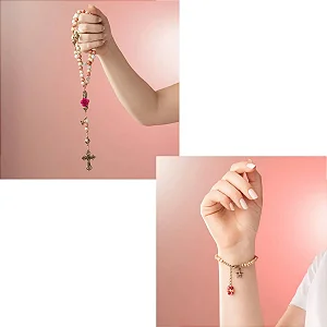 Kit Terço Pulseira Nossa Senhora Guadalupe Madeira 8mm E 4mm