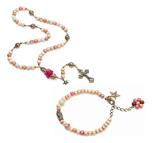 Kit Terço Pulseira Nossa Senhora Guadalupe Madeira 8mm E 4mm