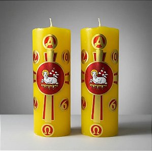 2 Velas Mini Círio Pascal Da Família Cordeiro Amarela Amarelo Círio