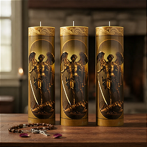 Vela Votiva 272g São Miguel Arcanjo - 03 Unidades Dourado