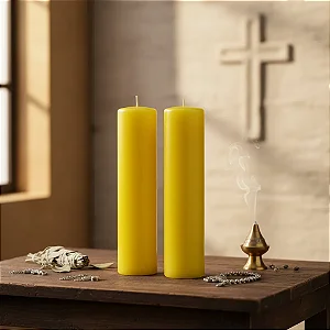 Velas P/ Altar Lisas 7x30 Cm Amarelas- 2 Unidades