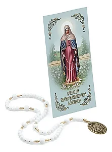 Terço Coroa Nossa Senhora Das Lágrimas Contas Brancas - 29cm