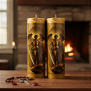 Vela Votiva 272g São Miguel Arcanjo - 02 Unidades Dourado