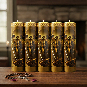 Vela Votiva 272g São Miguel Arcanjo - 05 Unidades Dourado