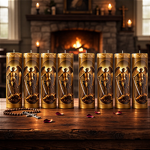 Vela Votiva 272g São Miguel Arcanjo - 08 Unidades Dourado