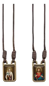 Escapulário Metal Ouro Velho Nossa Sra Do Carmo Cordão 39cm Cordão Marrom