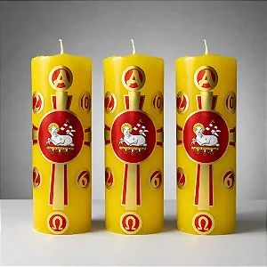 Mini Círio Pascal 3 Unidades Cordeiro Família Amarelo