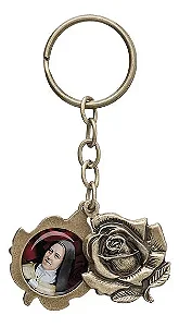 Chaveiro Rosa Santa Teresinha Metal Imagem Resinada Ouro Velho
