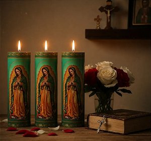 Vela Votiva 272g Nossa Senhora De Guadalupe - 03 Unidades