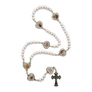 Terço Santas Mães Corações Resinados Com Folheto