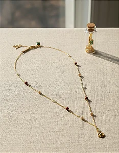 Colar Nossa Senhora Aparecida - Dourado Contas Madeira 4mm