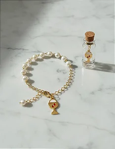 Pulseira Dezena Pérolas Primeira Eucaristia C/ Vidrinho