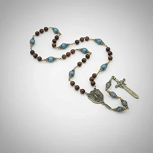 Novena Terço São Miguel Arcanjo Madeira 8mm Azul C/ Folhetos