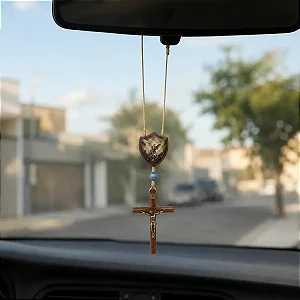 Adorno Retrovisor Carro Mad São Miguel Arcanjo Cruz Escudo