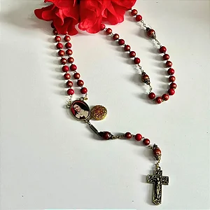 Terço Rosas Santa Teresinha E Nsa Sorriso Relicário Vermelho