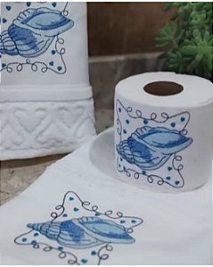 Kit Lavabo 3 Peças Bordado – Tema Conchas | Linha Soft Art Döhler