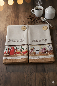 Kit 2 Panos de Prato Sacaria Rústica - Cantinho do Café e Hora do Café | Organdi