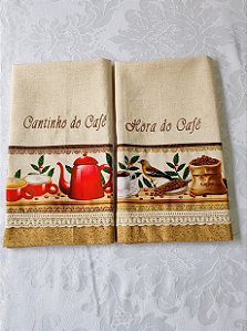 Pano de Prato Rústico Tema Café - Conjunto com 2 Peças