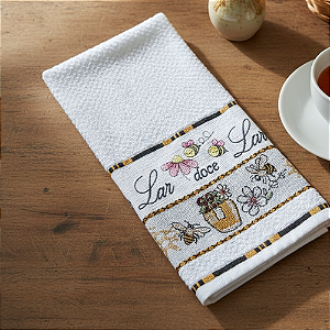 Pano de Prato Felpudo com Barrado Bordado