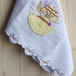 Pano de Prato Bordado Delicado Hora do Chá