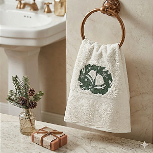 Toalha Lavabo Algodão Egípcio Natalina Marfim