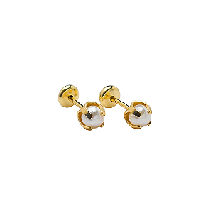 Brinco Baby Pérola 3mm Folheado a Ouro