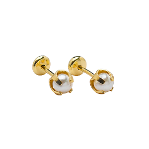 Brinco Baby Pérola 4mm Folheado a Ouro