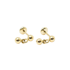 Brinco Baby com 2 Bolinhas 3mm Folheado a Ouro