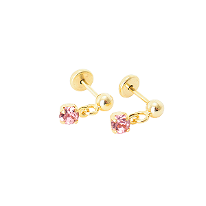 Brinco Baby Bolinha e Pedra 3mm Folheado a Ouro
