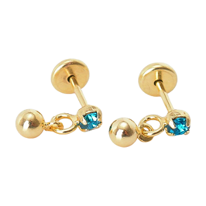 Brinco Baby Pedra com Bolinha 2,5mm Folheado a Ouro