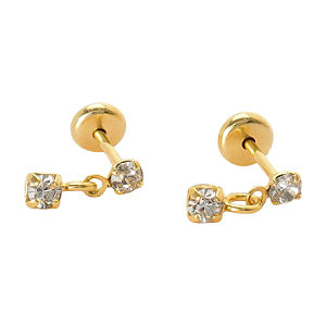 Brinco Baby com 2 Pedra 2,5mm Folheado a Ouro