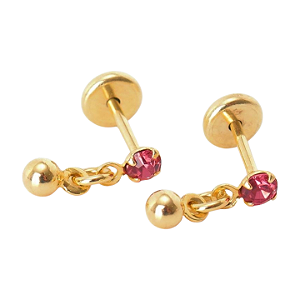 Brinco Baby Pedra e Bolinha 2,5mm Folheado a Ouro