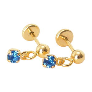 Brinco Baby Bolinha e Pedra 3mm Folheado a Ouro