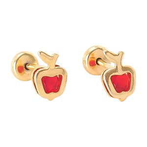 Brinco Baby Maça com Pedra 3mm Folheado a Ouro