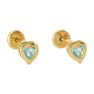 Brinco Baby Coração com Pedra 3mm Folheado a Ouro